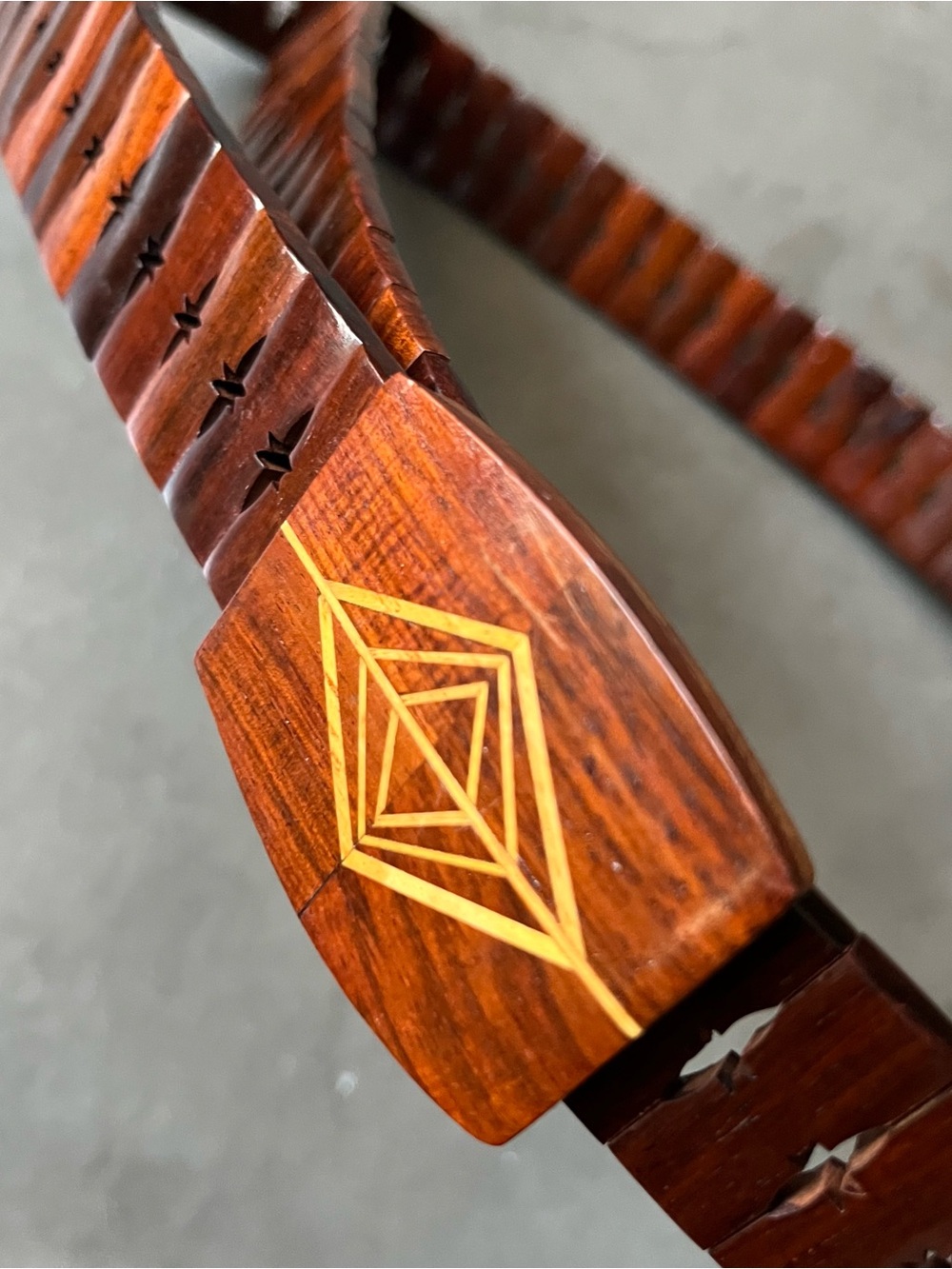 Men’s Brown Wooden Belt with Geometric Inlay